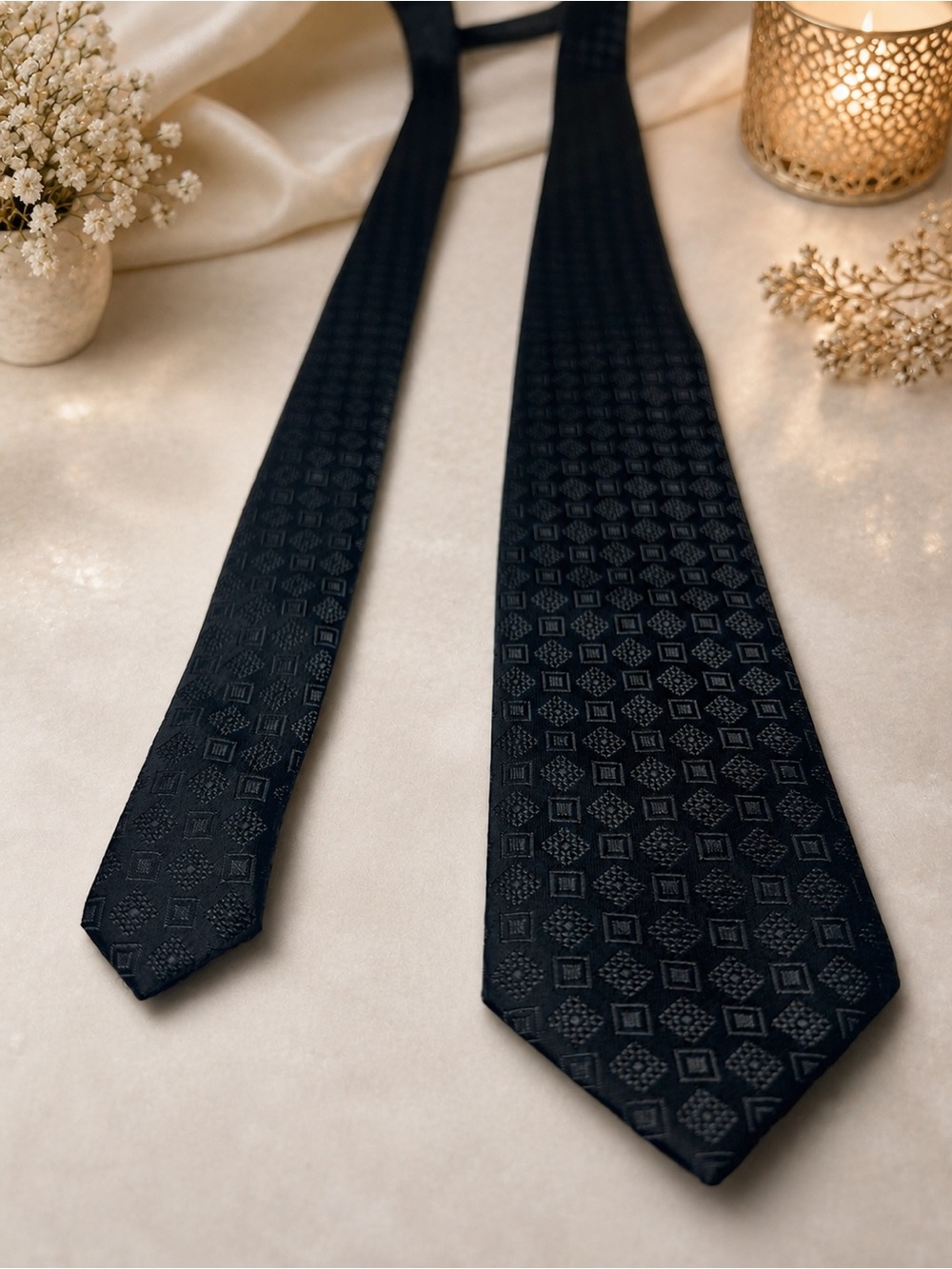 Wemlon by Wembley Black Geometric Pattern Washable Men’s Necktie